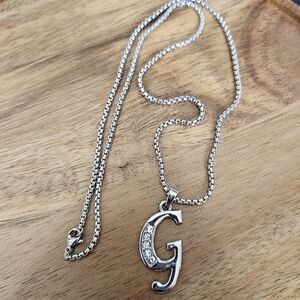 Unisex Stainless Steel 22 Inch Initial Letter G Necklace Rhinestones NWOT